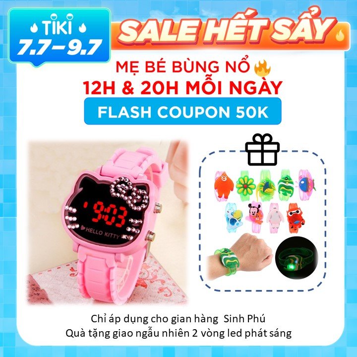 ĐỒNG HỒ TRẺ EM - ĐỒNG HỒ ĐÈN LED HÌNH HELLO KITTY ĐÍNH ĐÁ ktdthong CAO CẤP