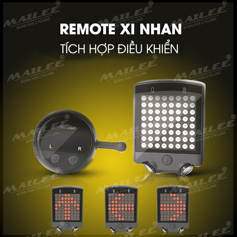 Đèn Đuôi Xe Đạp Led Xi nhan A112 64 bóng led với màn hình đa hiển thị nhiều mẫu dung lượng 650mAh có remote không dây Mai Lee