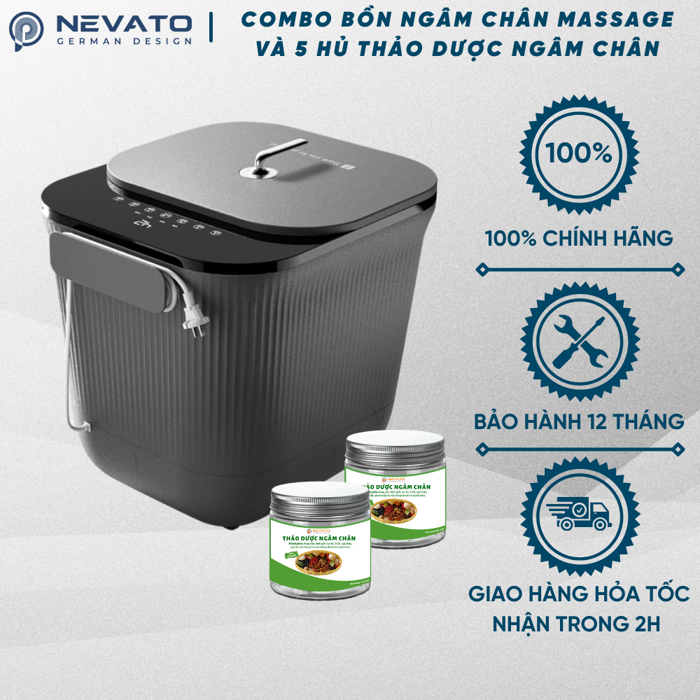 Combo Máy Massage Ngâm Chân Thông Minh Nevato NVF612 Và 5 Hủ Thảo Dược 12 Vị Thiên Nhiên