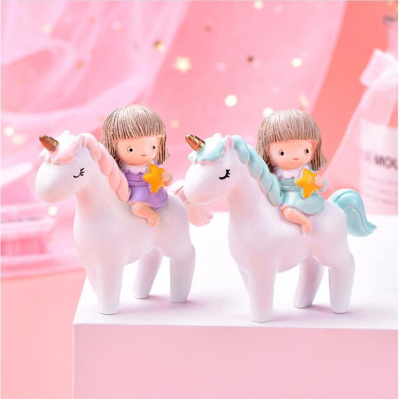 Mô Hình bé gái cưỡi unicorn trang trí tiểu cảnh, decord mô hình quà tặng trang trí