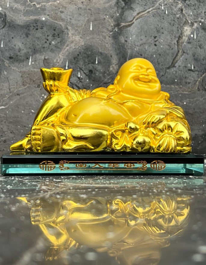 Tượng Ngài Di Lặc, Composit Sơn Vàng, Cao 9.5cm Để Xe Hơi , Để Bàn Làm Việc
