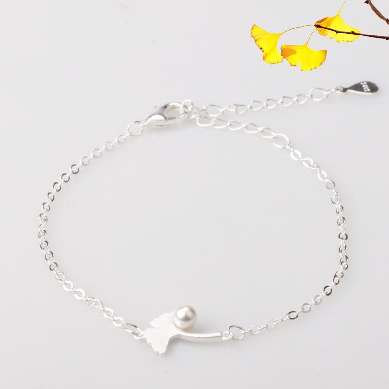 Lắc Tay Nữ, Vòng Tay Lá Bạch Quả Hạt Trai Nhỏ Xinh FLT-02