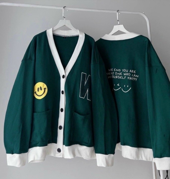 Áo khoác cardigan Nữ in hình mặt cười chữ W From rộng thích hợp mặc đi chơi,dạo