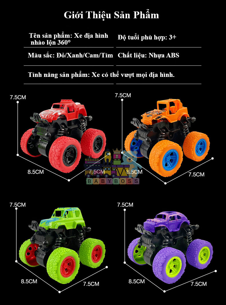Xe Ô Tô Đồ Chơi Cho Bé Trai, Xe Địa Hình Lộn Nhào 360°, Xe Địa Hình Chạy Đà Bằng Nhựa ABS.