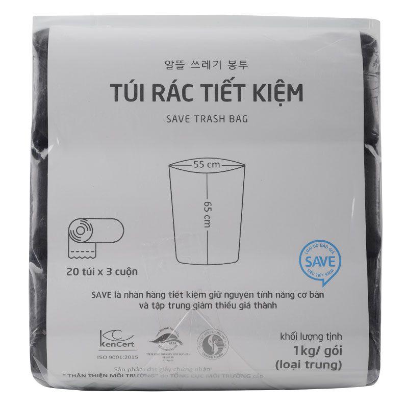 Cuộn 3 Túi Rác Màu Đen Thân Thiện Môi Trường 55 x 65cm 1Kg – 500613 – 8935086500613