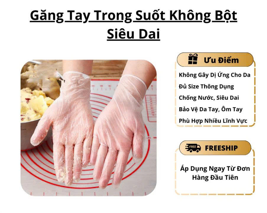 50 Găng Tay Size M Không Bột Màu Trắng Trong Suốt Dùng Cho Chế Biến Thực Phẩm Làm Đẹp Spa Massage Thẩm Mỹ