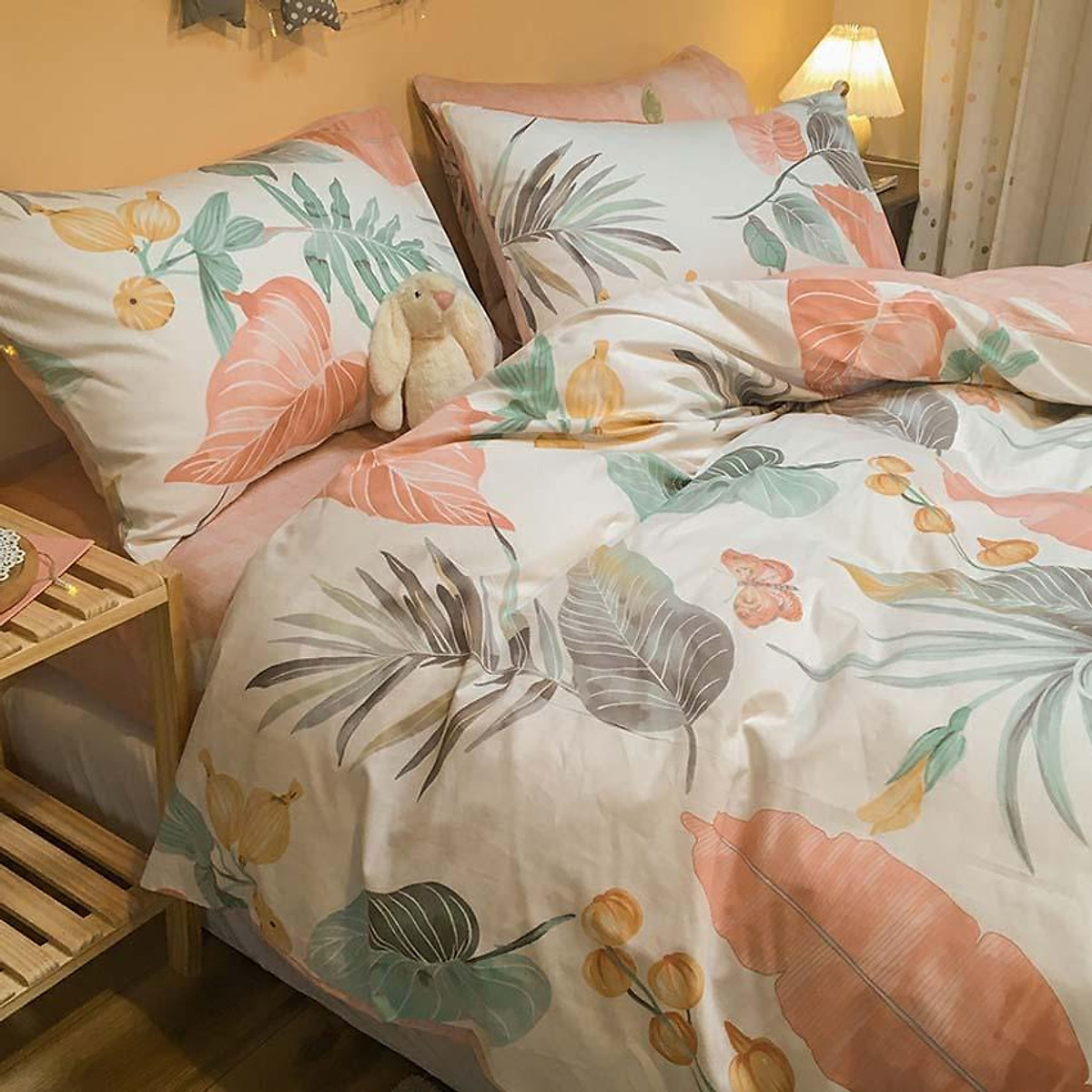Bộ chăn ga gối cotton LIDACO PL1 - Lá Hồng