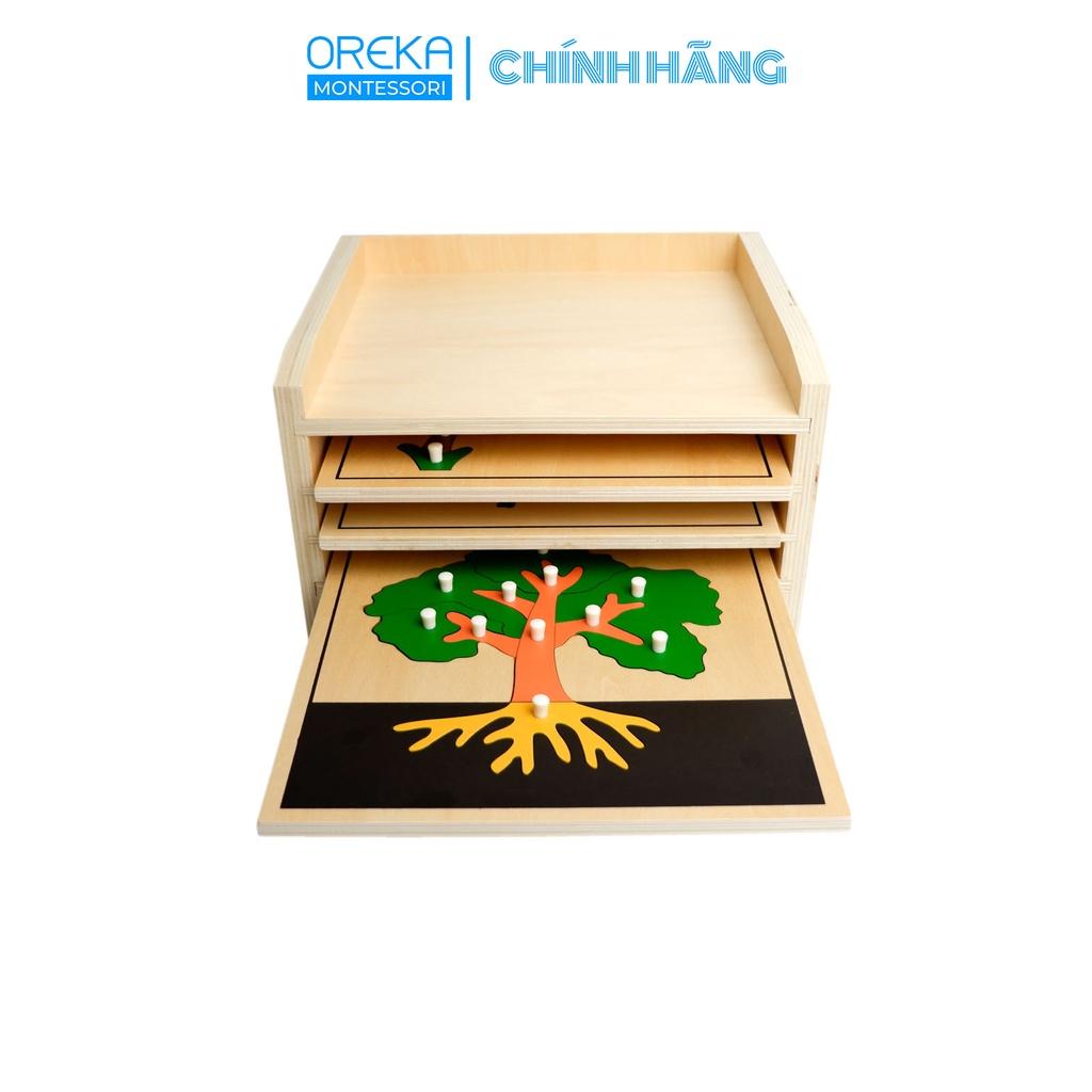 Đồ chơi trẻ em Oreka Montessori Kệ đựng và 3 Ghép hình: Cây, Hoa, Lá - 0610700