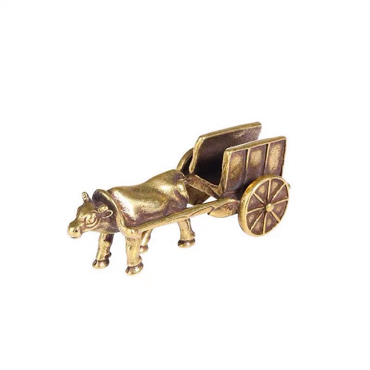 Tượng đồng xe bò kéo thú vị, dùng trưng bày trên bàn, trưng trong xe oto, tủ kính - SP001528
