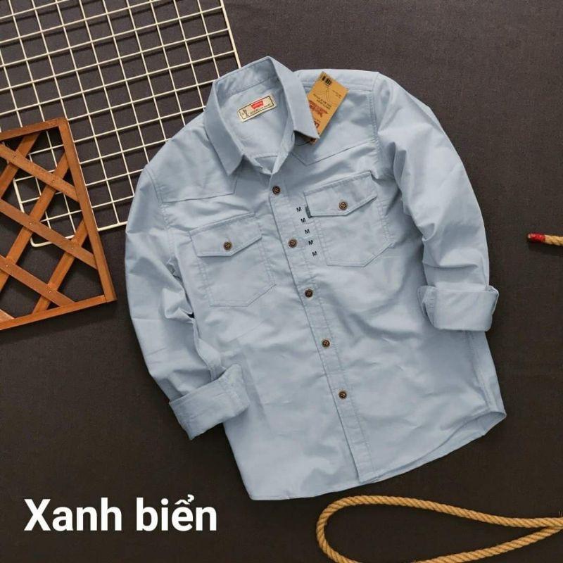 Áo sơ mi nam dài tay cổ bẻ xuất khẩu trơn Lvs