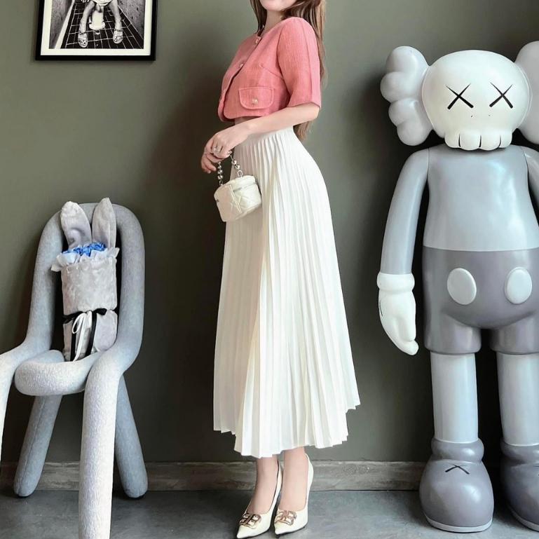 Sét áo croptop nút bọc + Chân váy dài dập ly đi chơi siêu sang trọng CSB103 Thời Trang