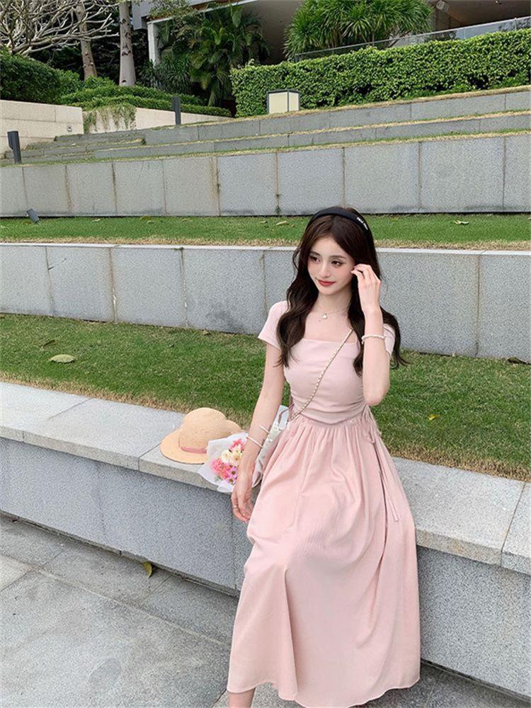TOBE1SHOP Mùa xuân màu hồng Pháp ăn mặc nữ 2023 khí chất hiển thị gầy váy dài cao cấp Hepburn phong cách váy