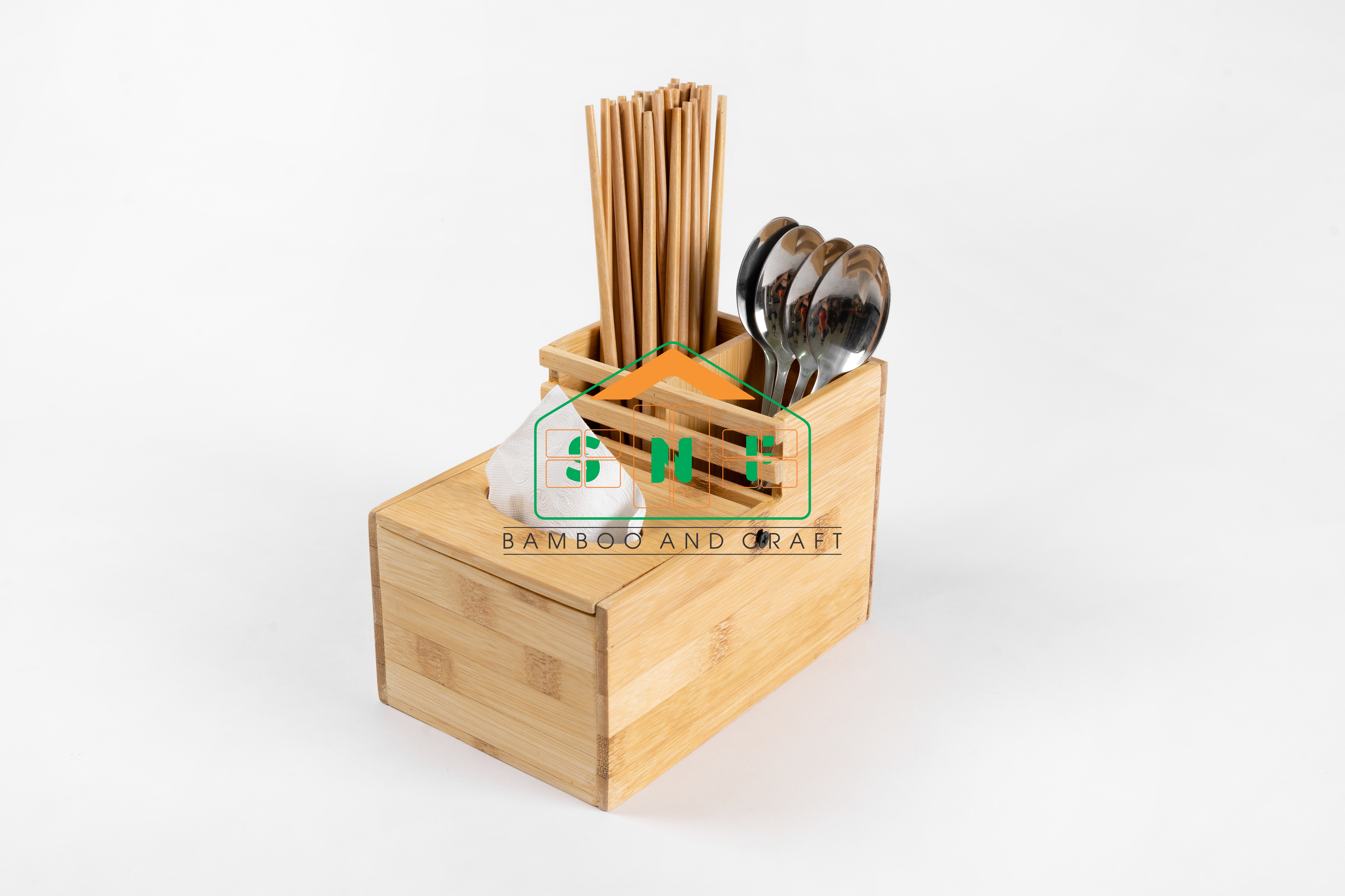 Khay Đa Năng Bằng Gỗ Tre Cao Cấp Đựng Đũa, Muỗng, Giấy Ăn, Gia Vị- SNF Bamboo and Craft