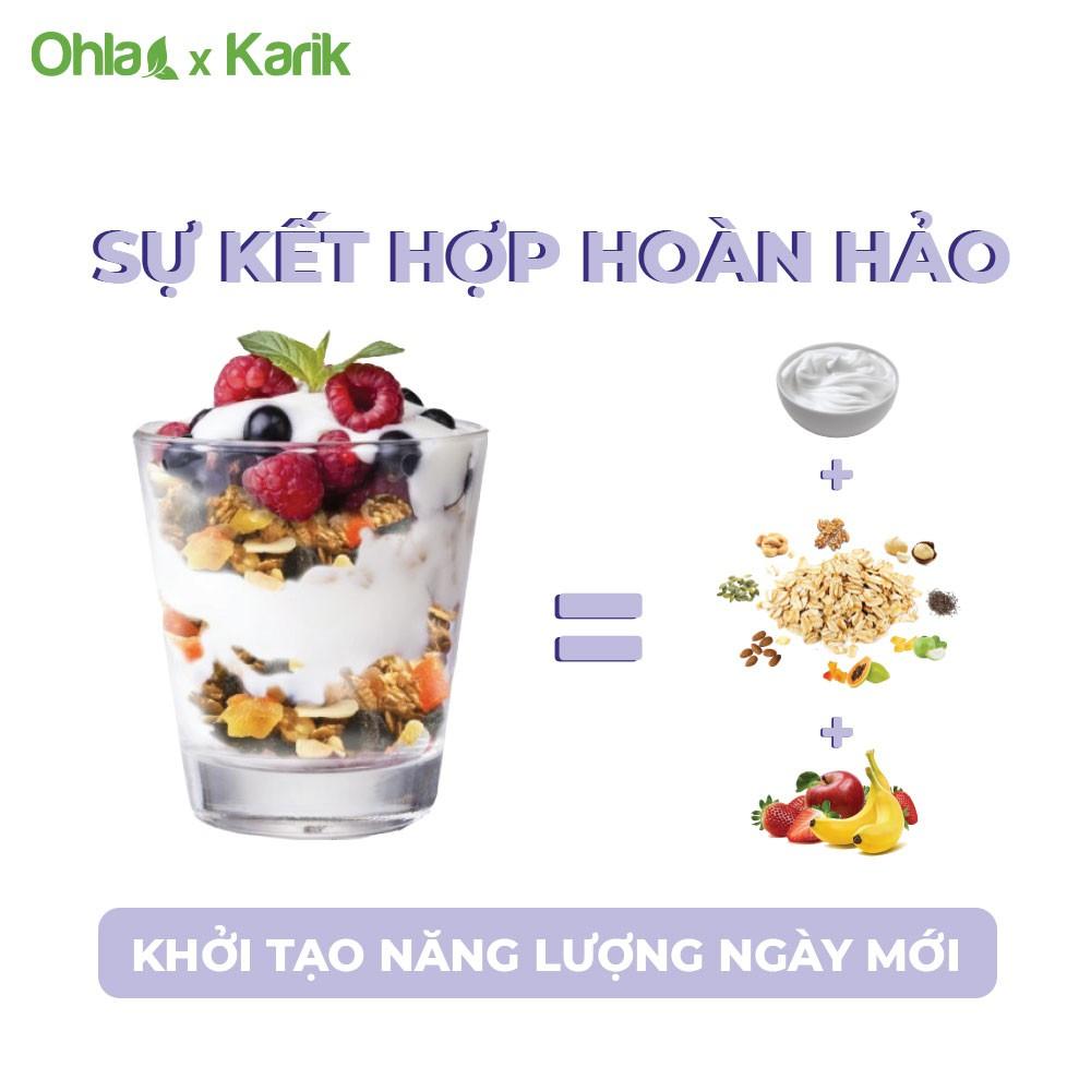 Ngũ cốc dinh dưỡng ăn tối Oatmeal Karik x Ohla yến mạch, hạnh nhân, trái cây sấy dẻo 60g và 180g