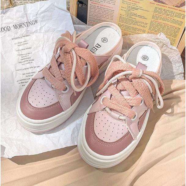 Minority design one foot lazy shoes, female student trend, versatile color matching semi slippers, female 2022 new casual shoes