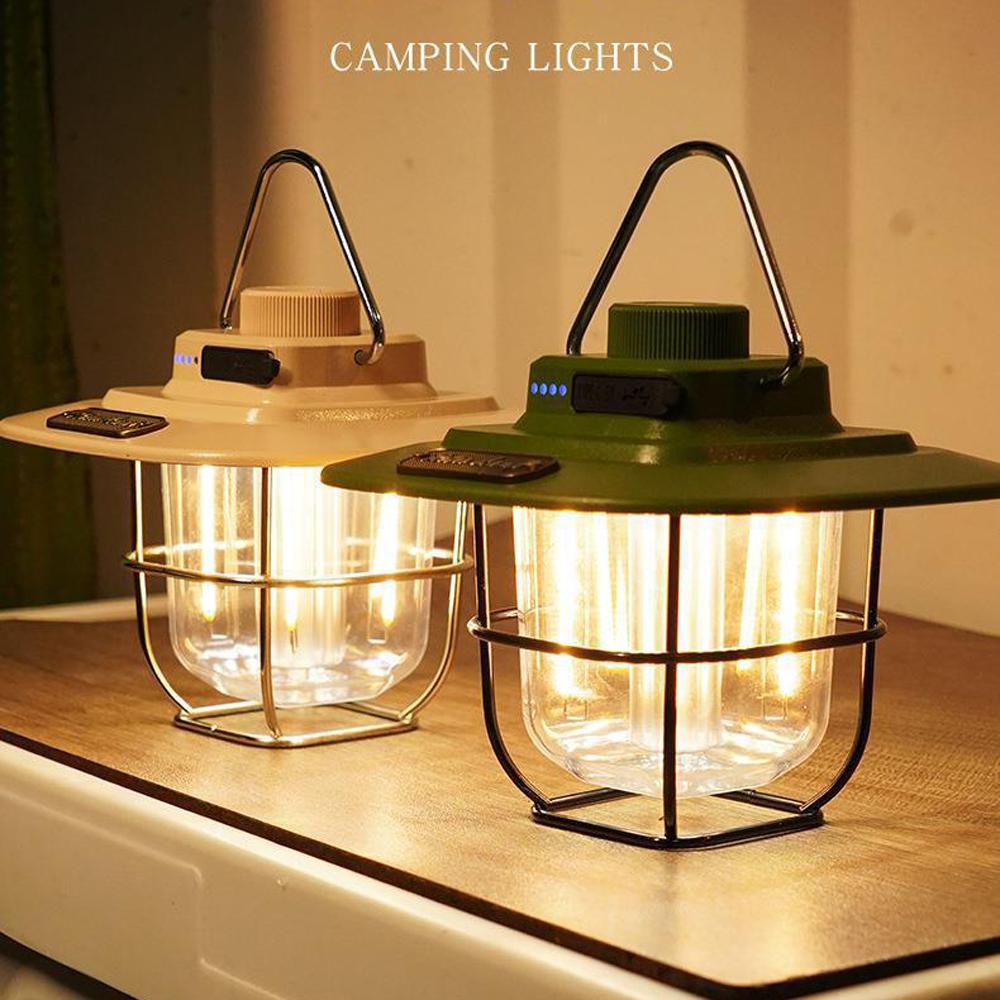 Retro Camping Light LED Campsite Lantern Rechargeable Tent Lamp Waterproof Portable Power Bank Stepless Dimming for Camping Tent Hiking Fishing