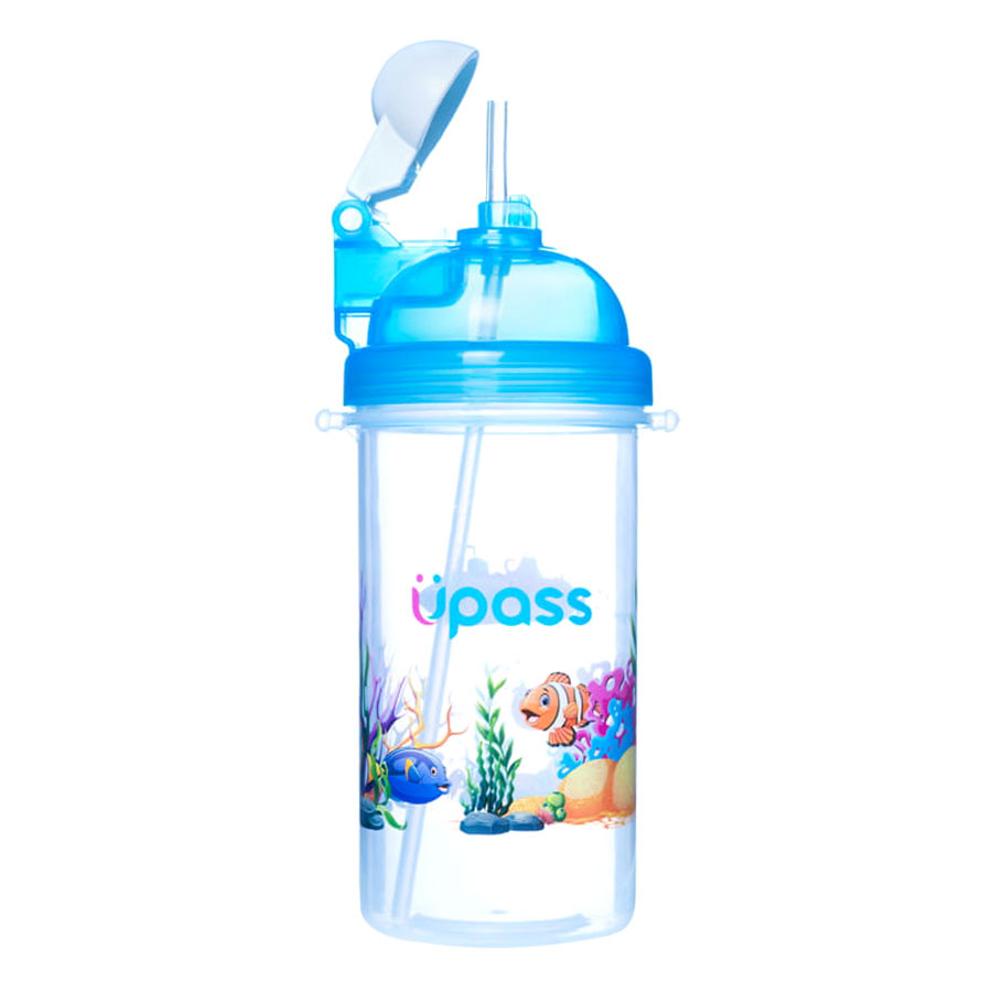 Bình Nước Nắp Bật Ống Hút Mềm Upass UP0620Y - Xanh (420ml)