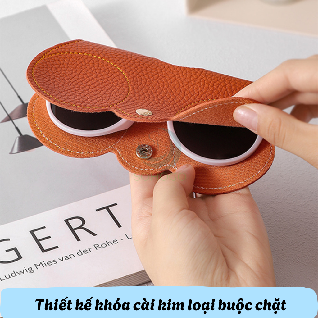 Túi đựng kính, có dây buộc- Túi đựng kính râm da PU 14x7cm