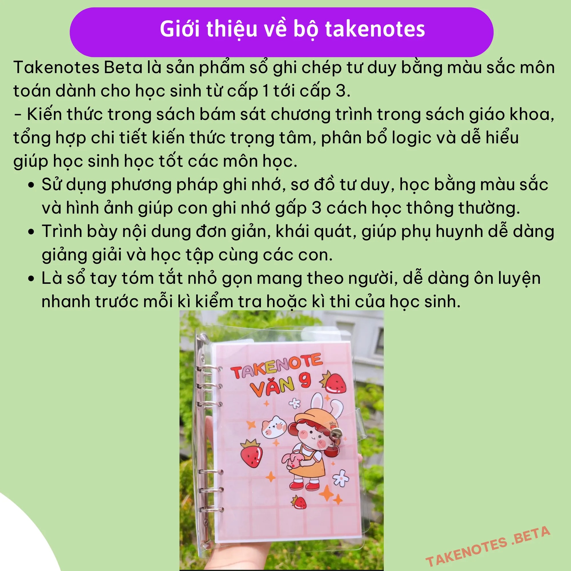 Sổ Takenote Văn 9 tổng hợp công thức trang trí sticker dễ hiểu- 2 loại sổ lò xo bìa trong Beta, sổ còng đóng Binder