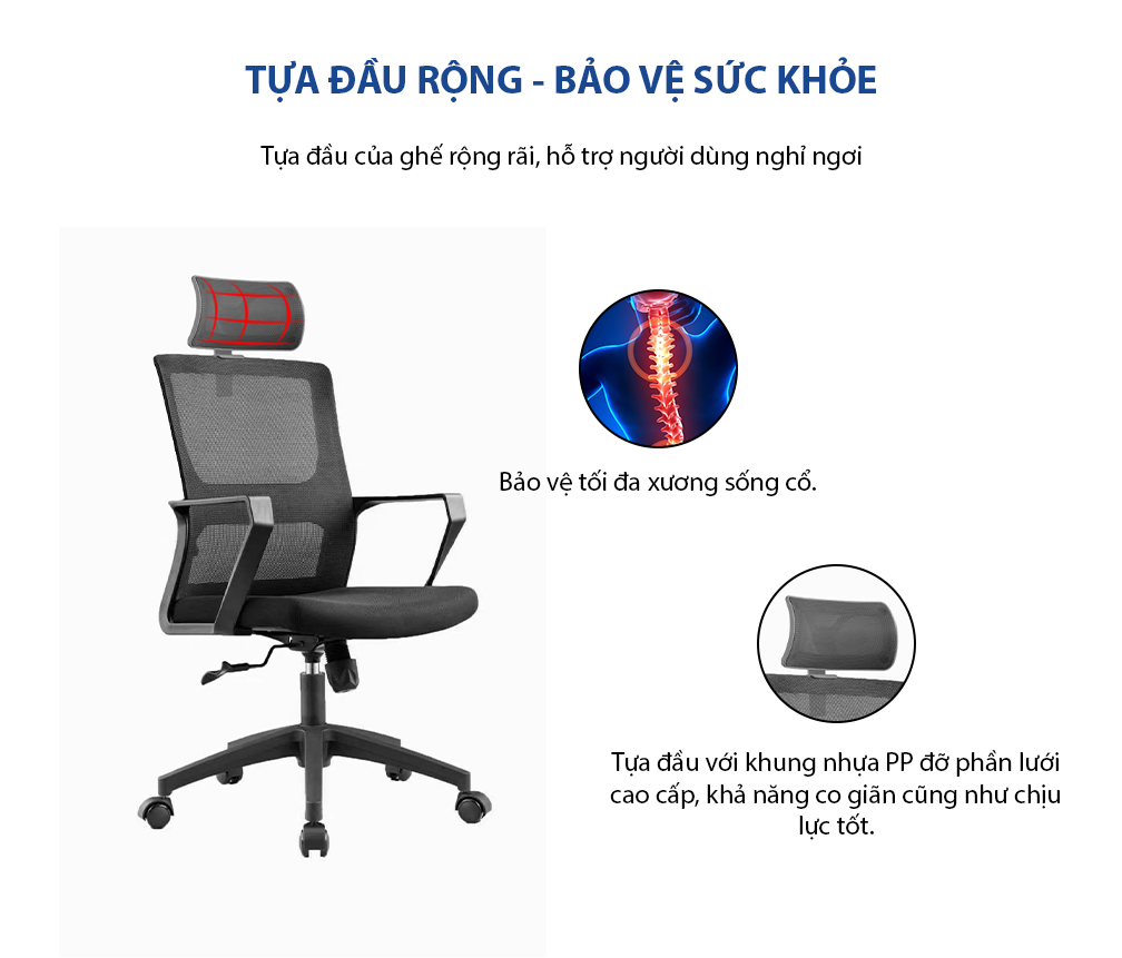 Ghế xoay văn phòng GOVI Ryan R28TD - Thiết kế tựa đầu bảo vệ sức khỏe