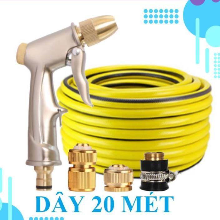 Bộ dây vòi xịt nước rửa xe, tưới cây . tăng áp 3 lần, loại 20m 206701-1 đầu đồng, cút đồng