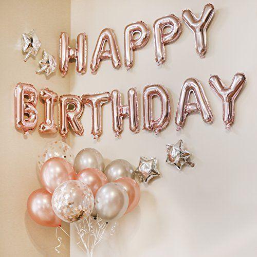 Bộ bóng happy birthday màu rose gold tặng kèm bóng