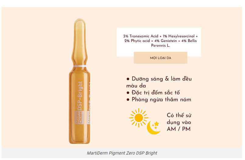 Set 10 ống tinh chất dưỡng sáng đều màu da MartiDerm Pigment Zero DSP Bright 2ml TẶNG mặt nạ Sexylook rong biển xanh dương