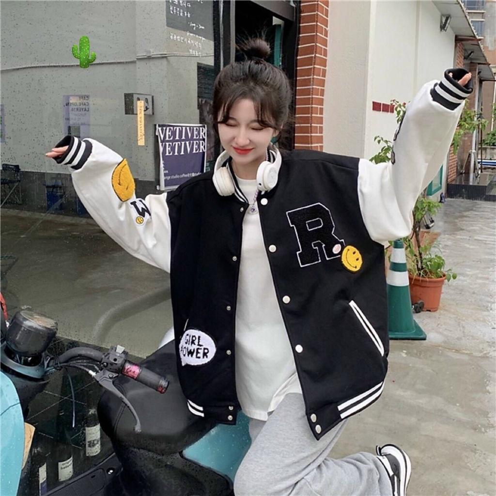 Áo Khoác Bomber In R Girl Power Icon Mặt Cười Form Unisex Chất Nỉ Bông