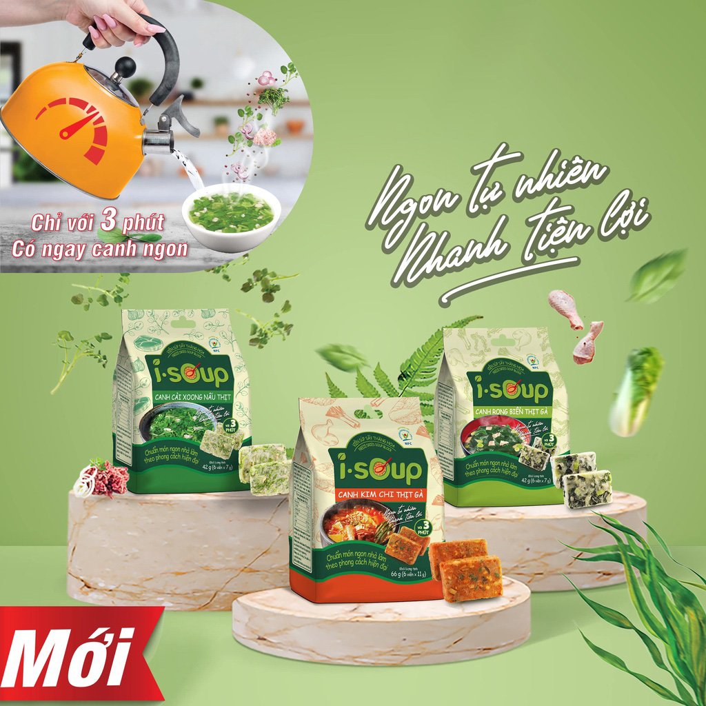 Viên Súp Sấy Thăng Hoa Canh Kim Chi Thịt Gà Ăn Liền I-Soup 66g