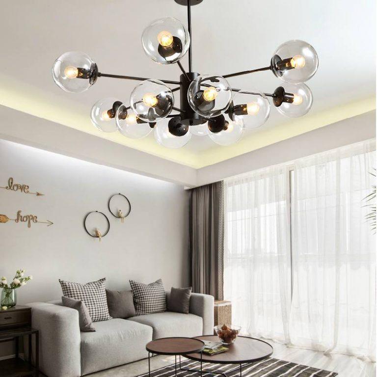 Đèn Chùm Phân Tử 9590-12 trang trí phòng khách Tặng bóng led 3 cđ ánh sáng