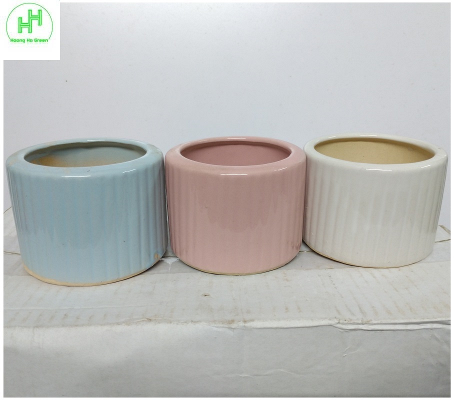 Bộ 3 chậu sứ 9x6x9cm trồng cây mini, xương rồng, cây để bàn, Gốm Sứ BT, MSP: 05 - Nhiều Màu