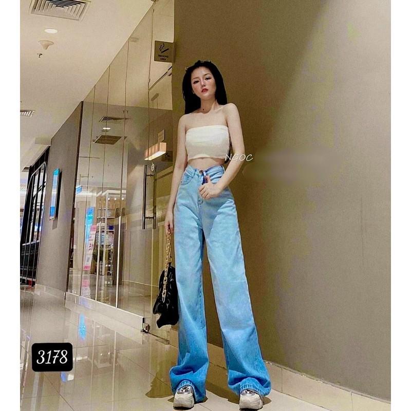 Quần jeans baggy ống rộng lưng cao phai màu 2 màu