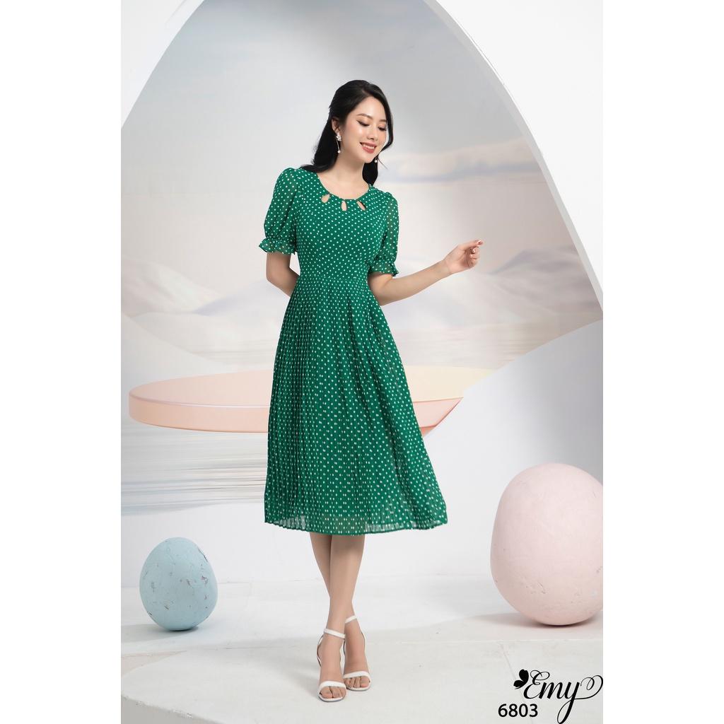 Đầm EMY EM6803 Xoè Dập Ply Xanh