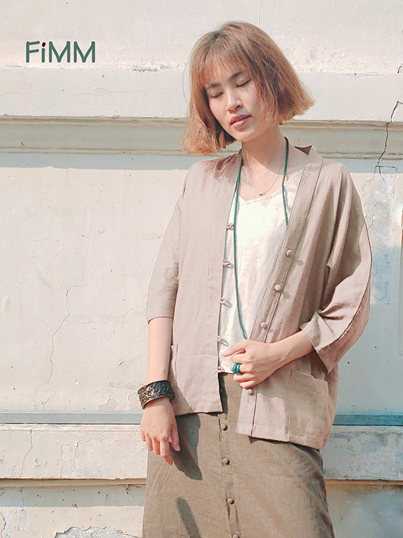 KIMONO 1 THIẾT KẾ FIMM CHẤT LIỆU LINEN  MÀU KEM