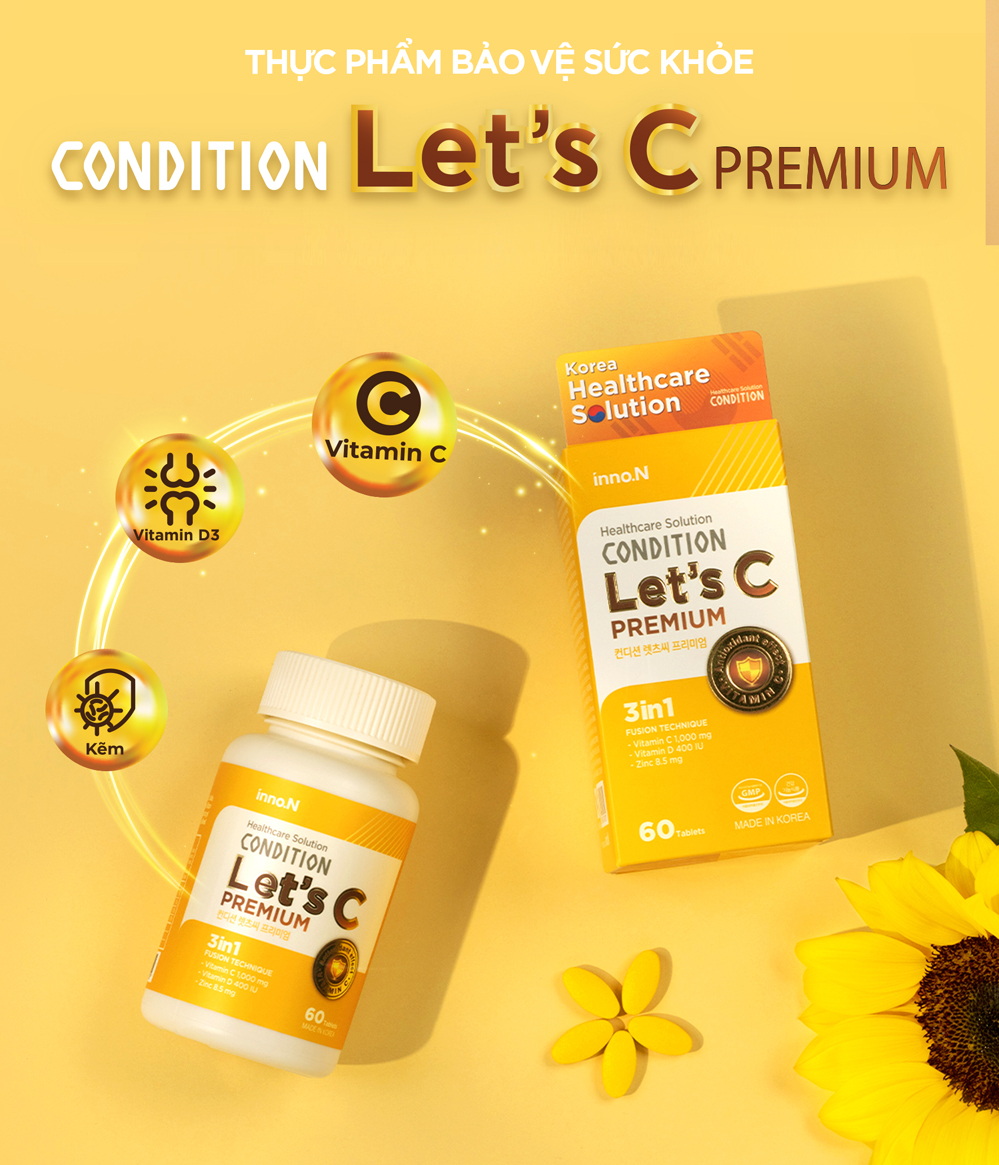 Thực phẩm bảo vệ sức khỏe CONDITION LETS C PREMIUM Bổ sung Vitamin C, Kẽm và Vitamin D Hộp 60 viên