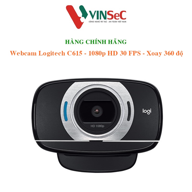 Webcam Logitech C615 1080p HD 30 FPS - Xoay được 360o, tự động lấy nét và chỉnh sáng, mic giảm tiếng ồn, tương thích PC/Laptop - Hàng chính hãng