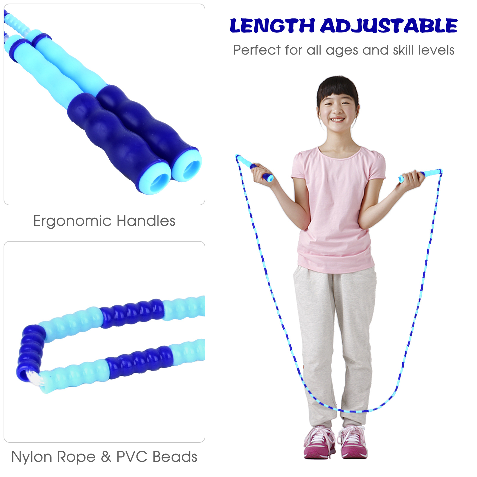 2 cái dây nhảy dây có thể điều chỉnh độ dài dây dành cho trẻ em, học sinh, người lớn