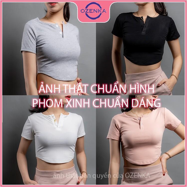 Áo croptop nữ cổ tròn khoét eo , áo thun nữ kiểu crt ôm body tay ngắn thun gân 100% cotton màu đen trắng ghi hồng