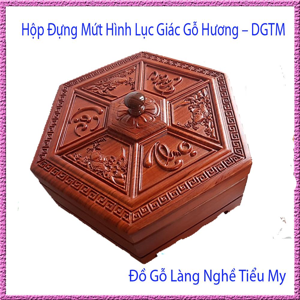 Hộp Đựng Mứt Hình Lục Giác Gỗ Hương, Khay Đựng Bánh Kẹo Tết