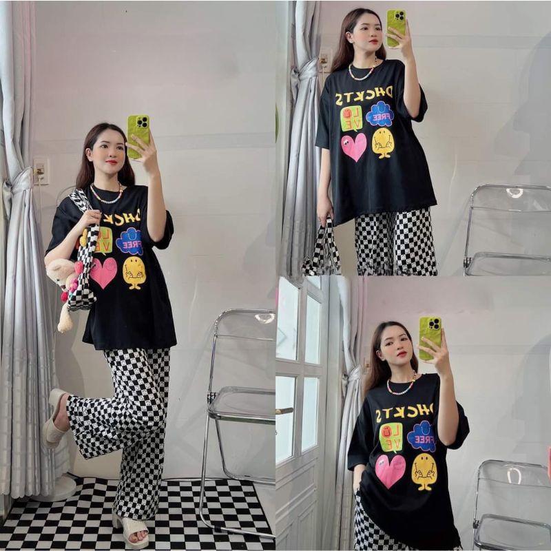 Đồ bộ nữ quần ống suông nữ cạp cao bigsize ESHOP quần thun gân len tăm cotton form rộng tay lửng co giãn đẹp DB36