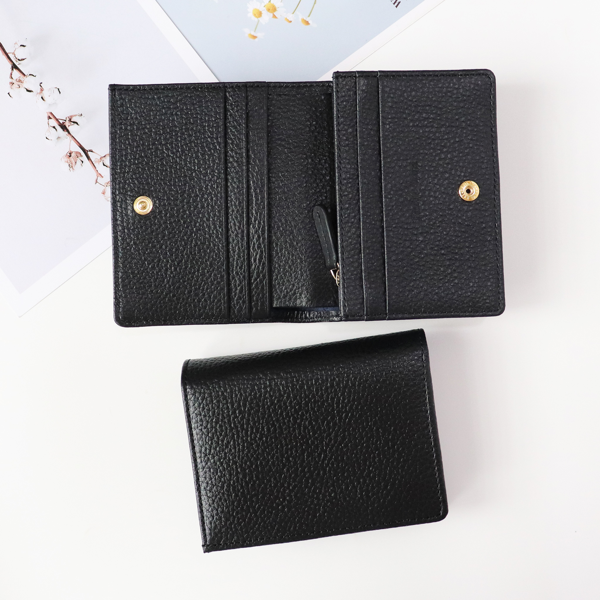 Ví nữ gấp mini da bò vân hạt
