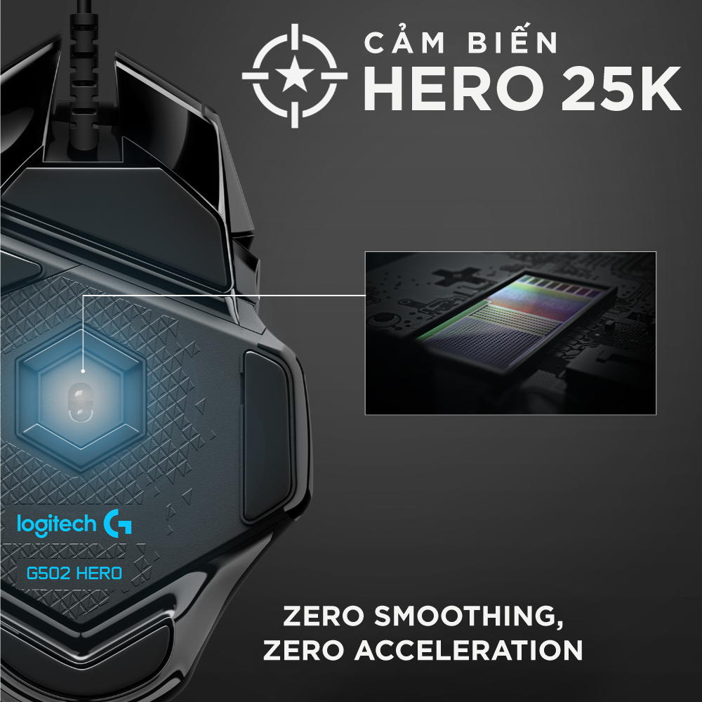 Chuột game hiệu suất cao Logitech G502 Hero - Cảm biến Hero 25k, RGB Lightsync, 11 nút lập trình, điều chỉnh trọng lượng, PC -Hàng Chính Hãng