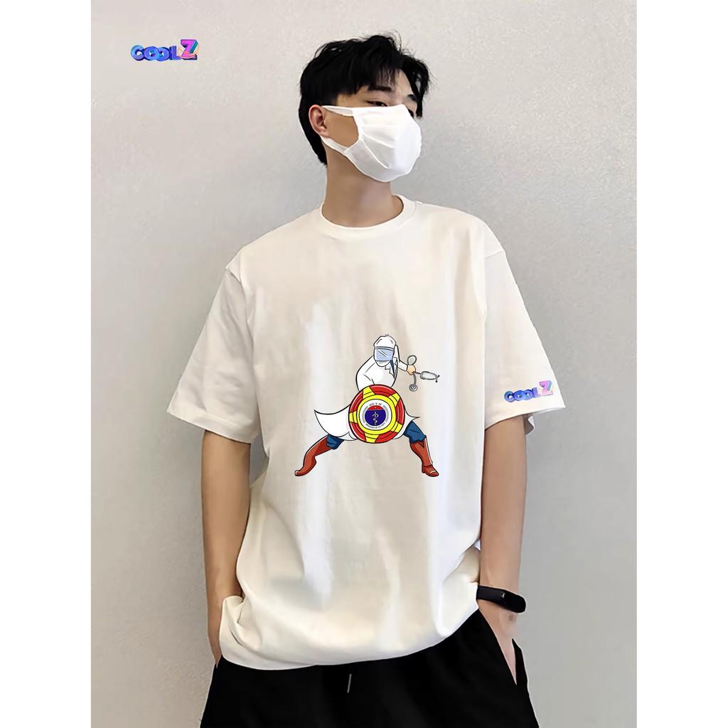 Áo thun tay lỡ. Hoạt hình chống dịch Super. CoolZ phông Unisex nam nữ Cotton oversize form rộng CZ251