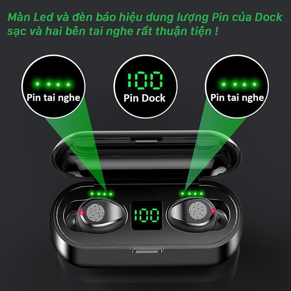 Tai Nghe Bluetooth Không Dây PAGINI 5.0 TWS F9 - Chống Ồn Cực Tốt - Tai Nghe Airpods Cao Cấp - Kiểu Dáng Độc Đáo, Nhỏ Gọn - Hàng Nhập Khẩu - TAI000F9B