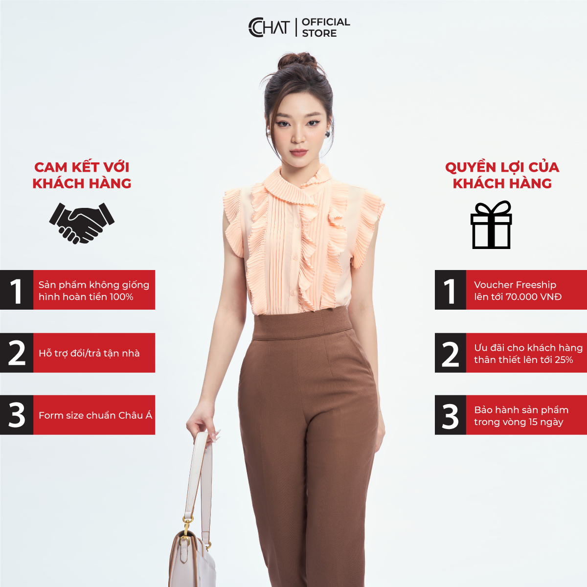 Áo Sơ Mi Nữ  Dập Ly Bấu Mí Chất Liệu Chiffon Cao Cấp 53FNH2012ST