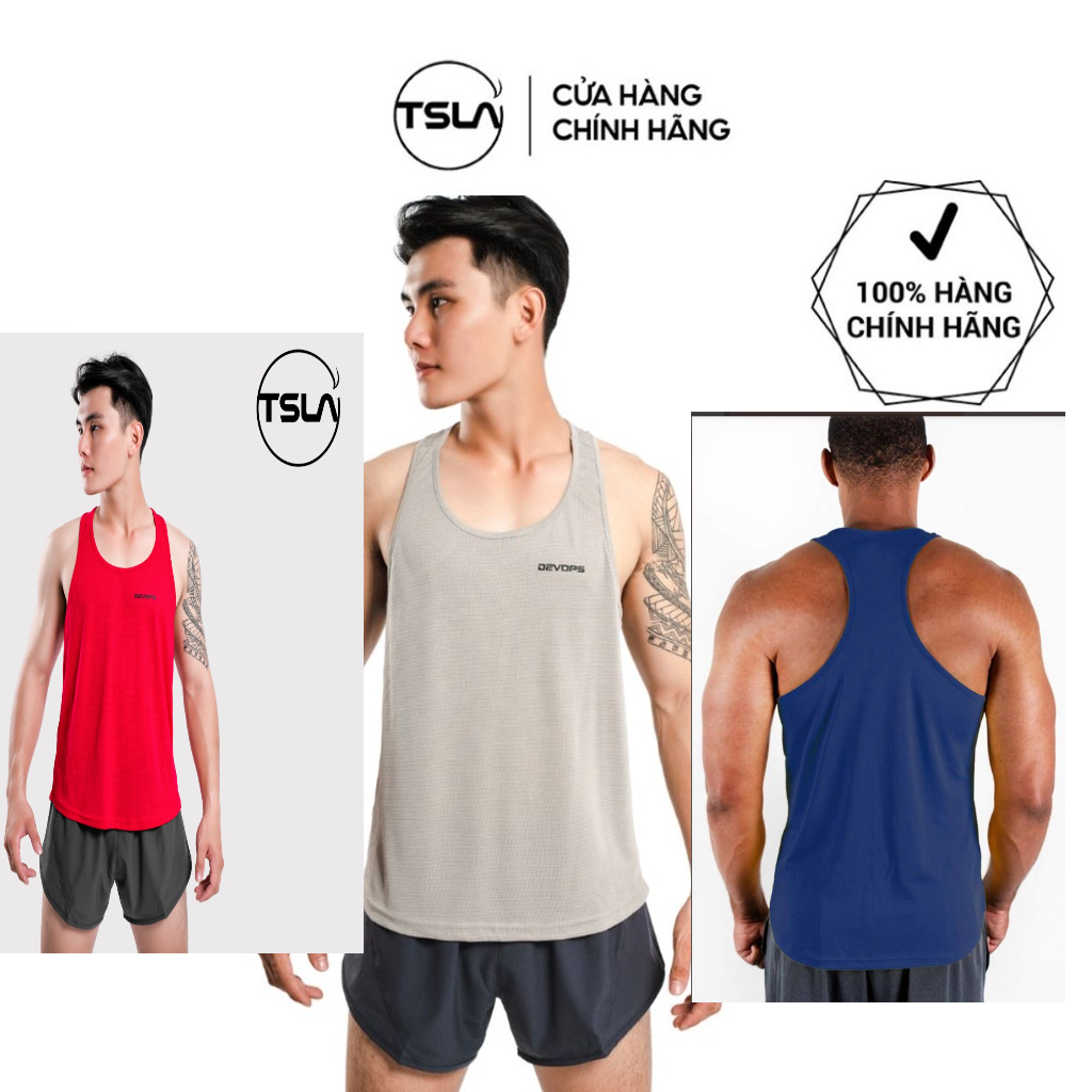 COMBO 3 Áo thể thao ba lỗ nam Tsla Devops form rộng dạng lưới mặc tập gym work out yoga - Navy