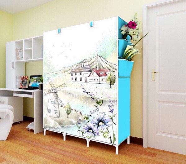 Tủ vải quần áo 3D 3 buồng 8 ngăn dành cho gia đình