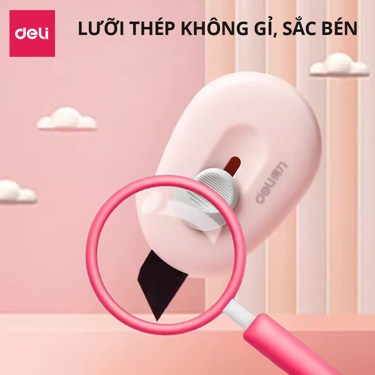 Dao rọc giấy Deli cao cấp lưỡi thép không gỉ SK5 dao rọc mini bỏ túi kim loại tiện lợi văn phòng học sinh màu pastel