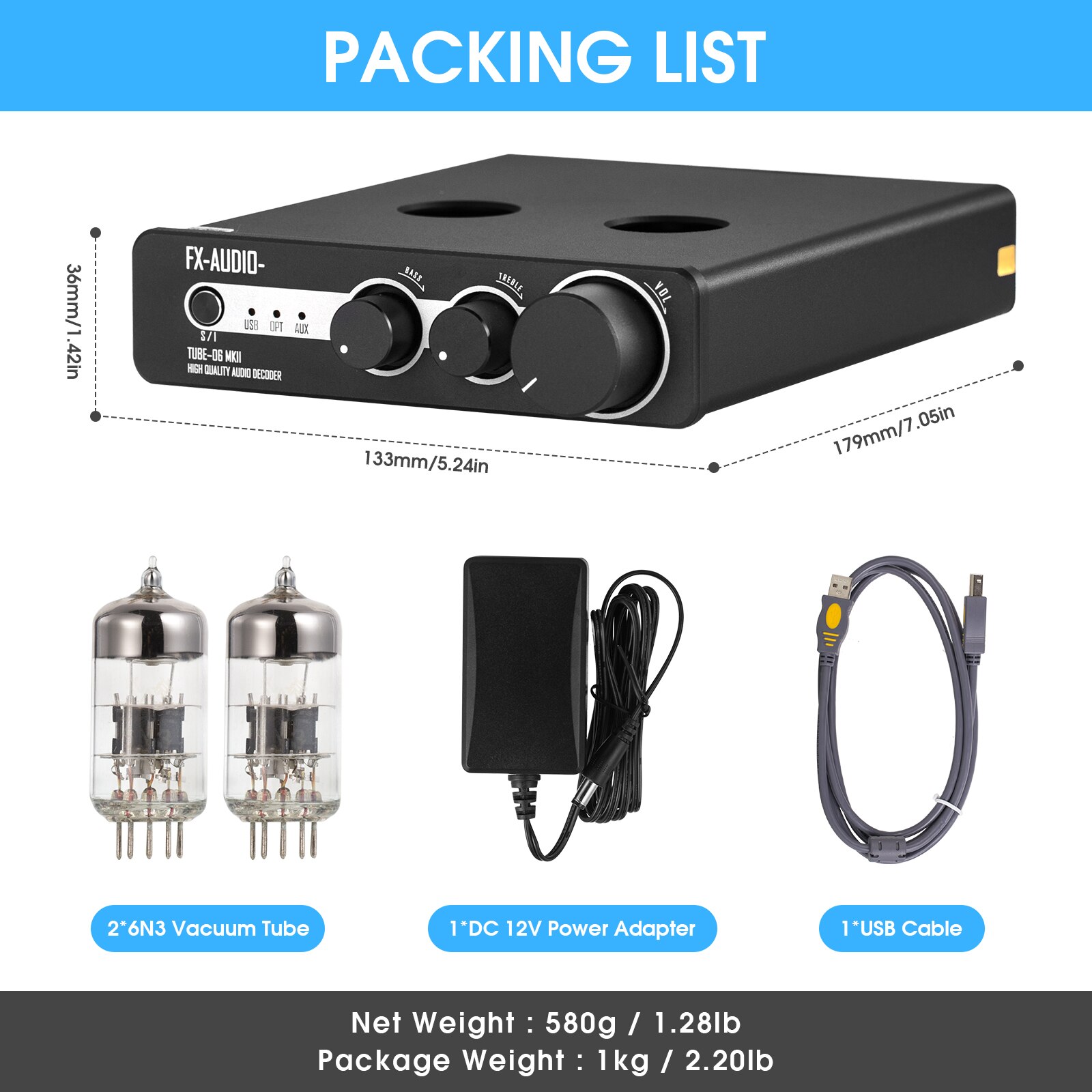 Bộ Ampli Đèn 6N3 Preamplifier Đèn, Chỉnh Bass-Treble FX-Audio TUBE-06 MKII - Hàng Chính Hãng