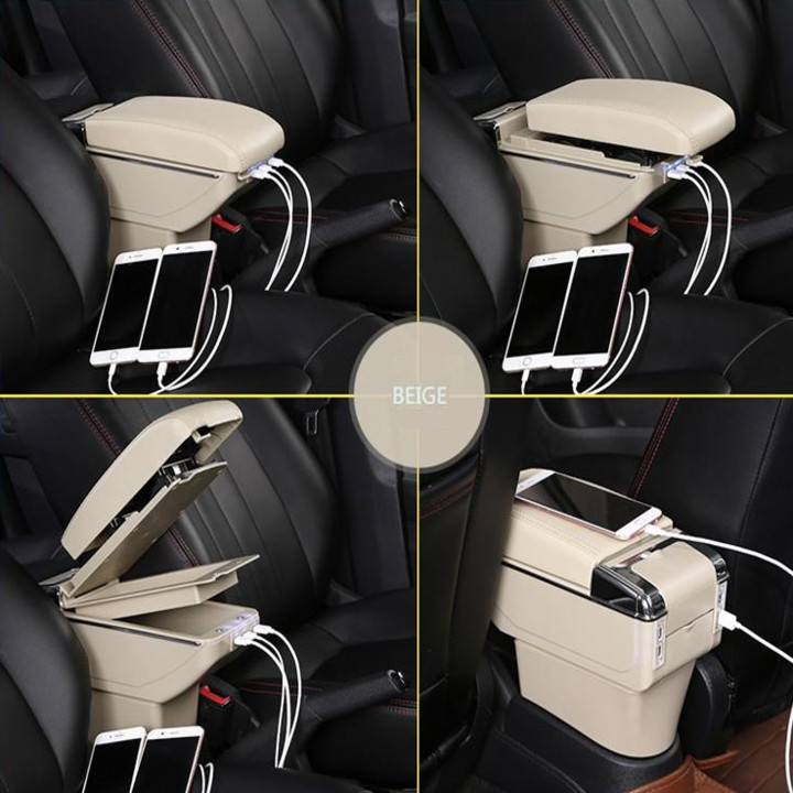 Hình ảnh Hộp tỳ tay dành cho xe hơi, ô tô Nissan Sunny tích hợp 7 cổng USB DUSB-NNY-B (màu Be)
